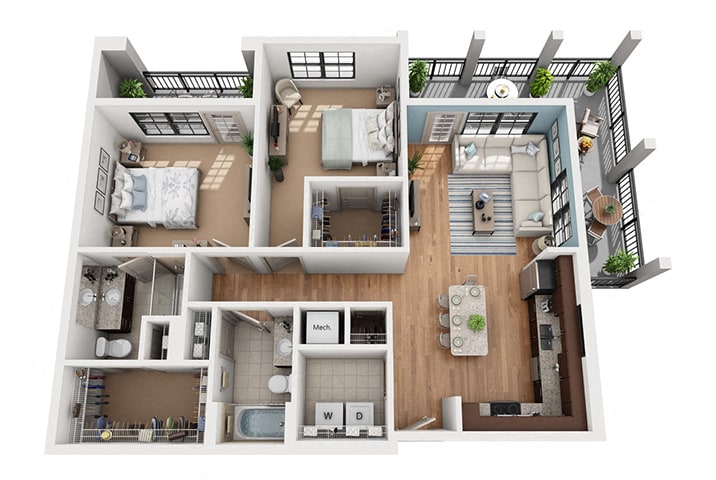 Azul Baldwin Park B4 2-bedroom floor plan image - Orlando, FL